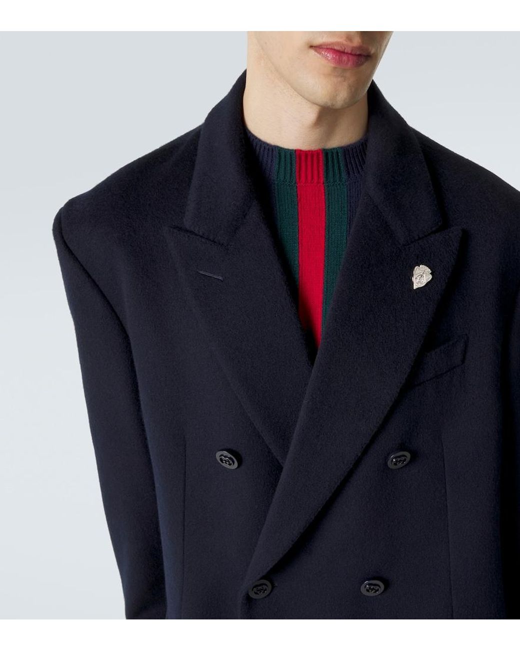 Gucci Blue Double-Breasted Cashmere Coat for men