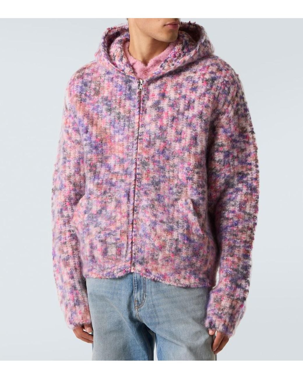 ERL Purple Hooded Wool, Mohair, And Cotton-Blend Cardigan for men