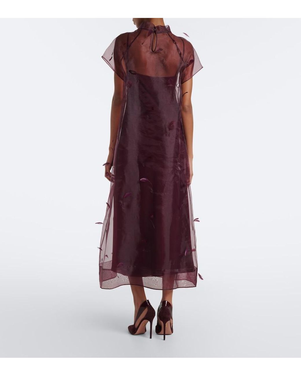 Jonathan Simkhai Purple Pauline Feather-Trimmed Organza Midi Dress