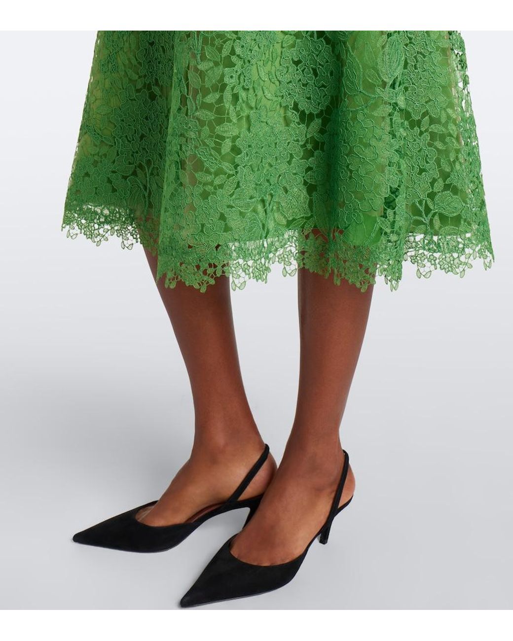 Carolina Herrera Green Floral Lace Midi Dress