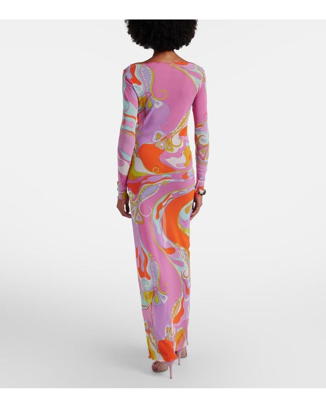 Emilio Pucci Pink Orchidee Sheer Tulle Maxi Dress