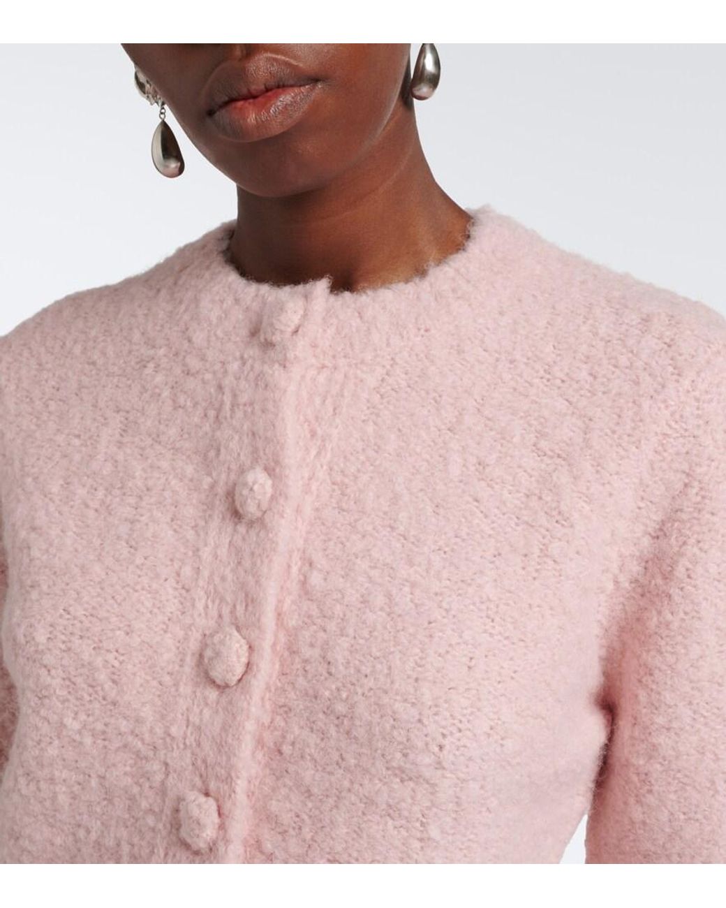 Erdem Pink Floral Wool And Alpaca Boucle Cardigan