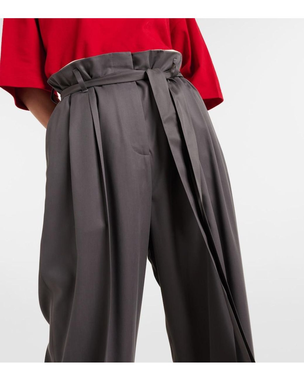 The Row Gray Lonan High-Rise Silk Straight Pants