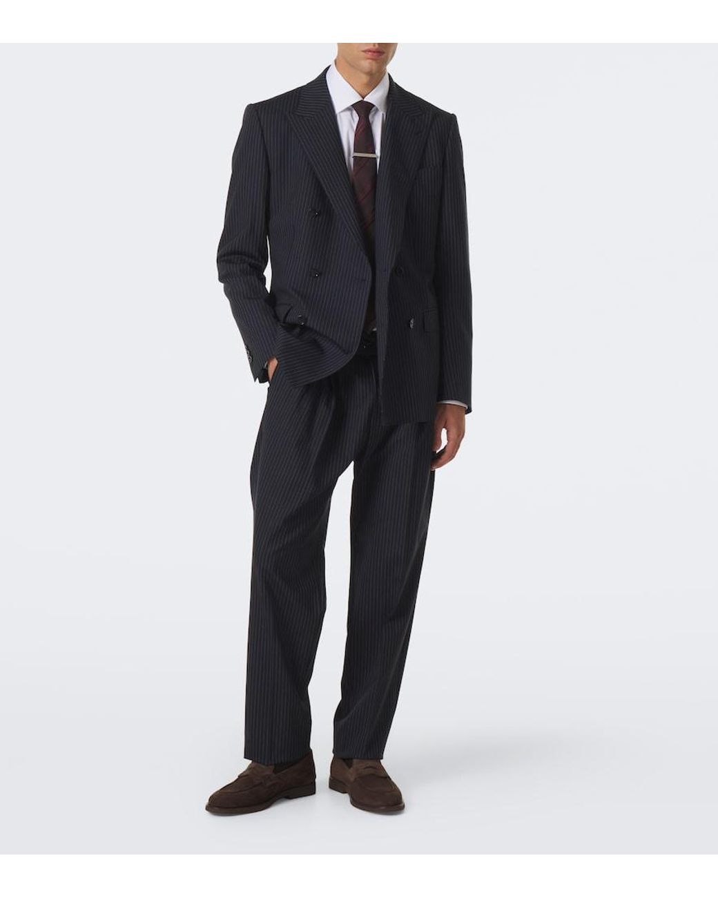 Dolce & Gabbana Blue Pinstripe Wool-Blend Straight Pants for men