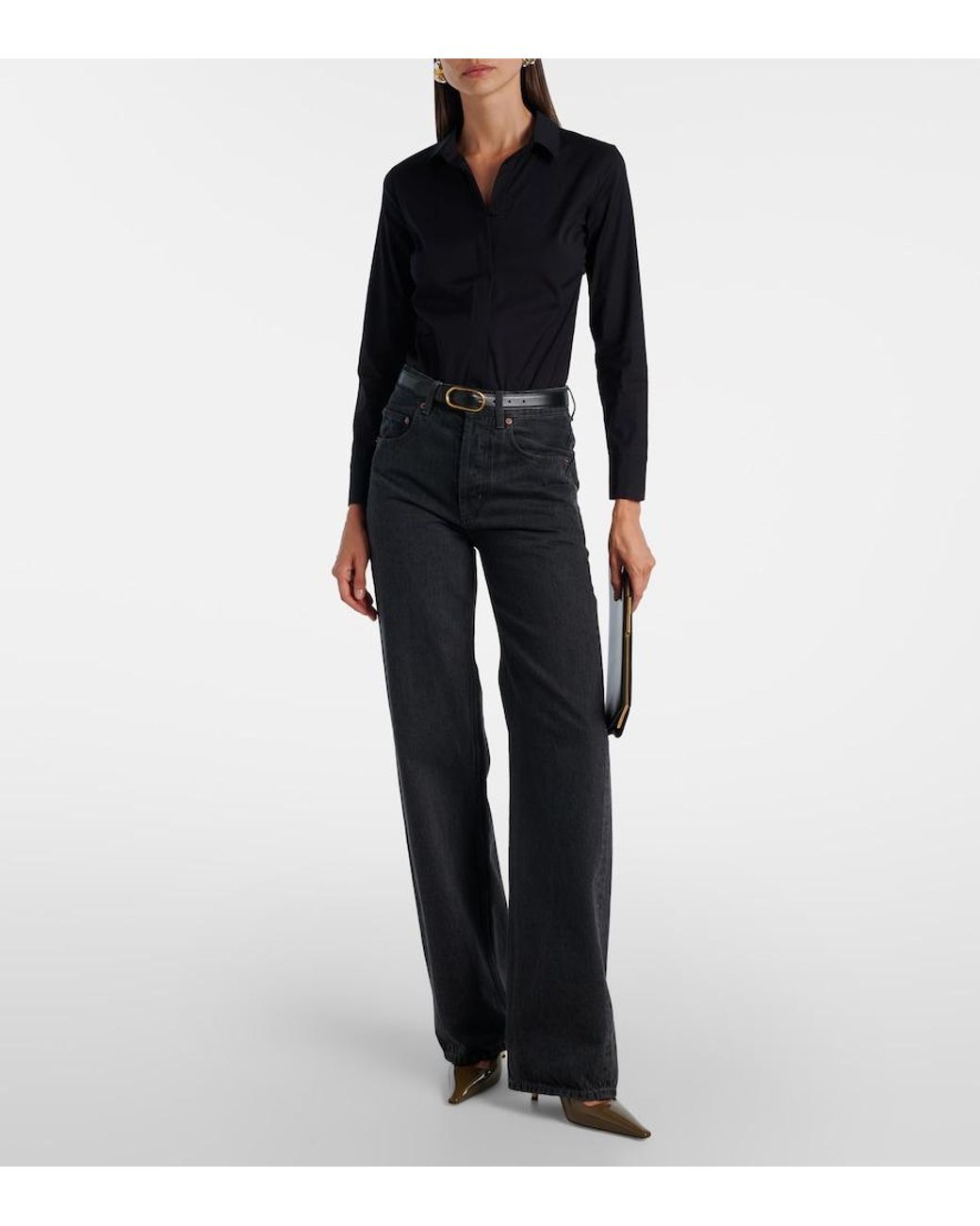 Wolford Blue Cotton-Blend Poplin Bodysuit