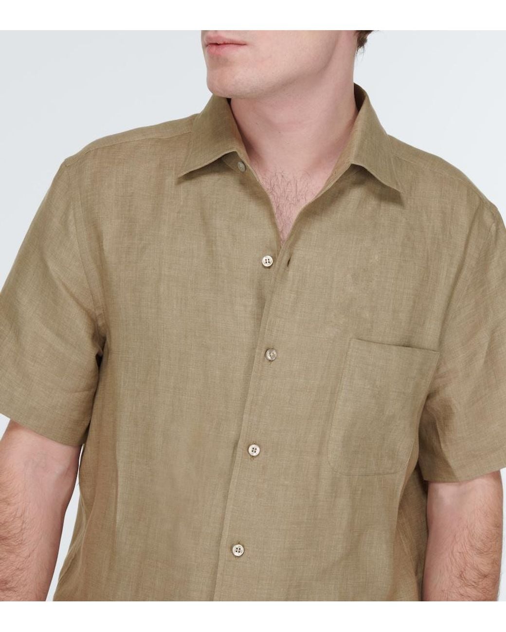 Loro Piana Natural Andre Linen Bowling Shirt for men