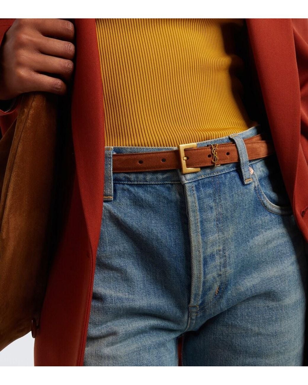 Saint Laurent Brown Cassandre 20 Suede Belt