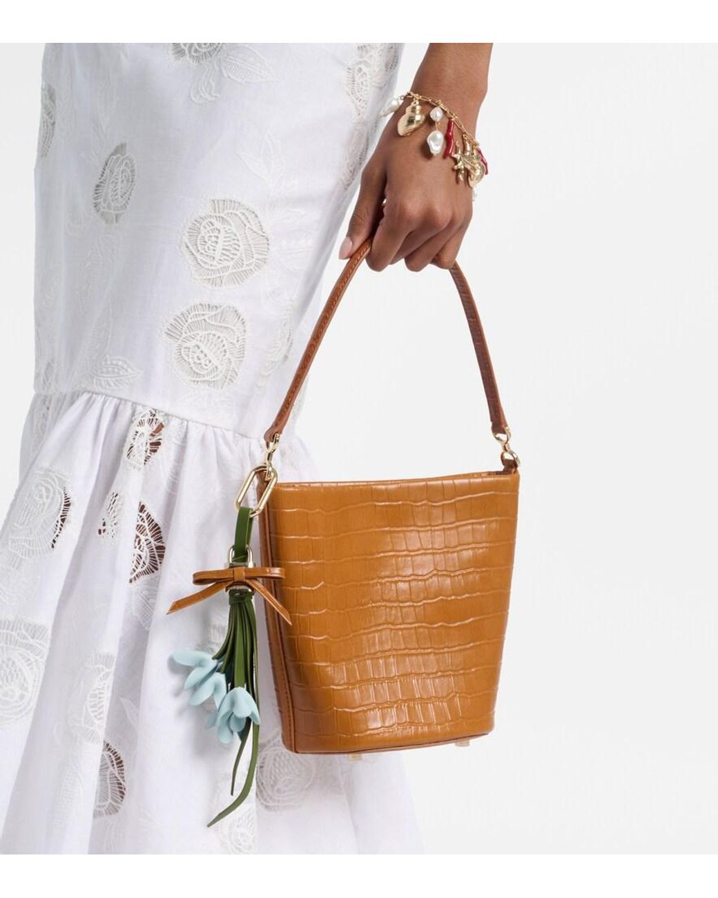 Self-Portrait Brown Small Croc-Effect Leather Bucket Bag