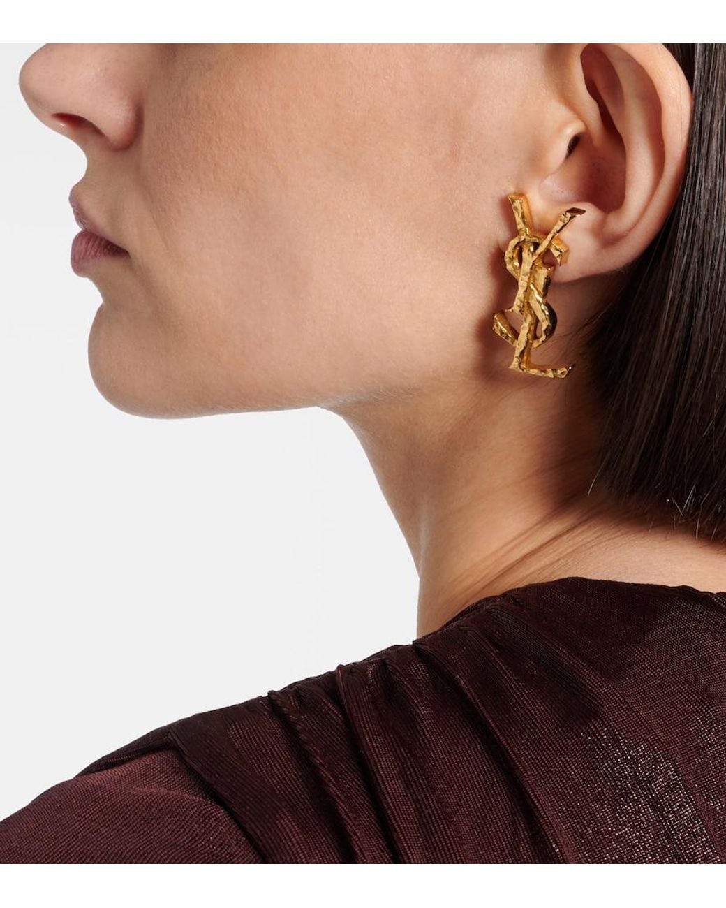 Saint Laurent White Cassandre Clip-On Single Earring