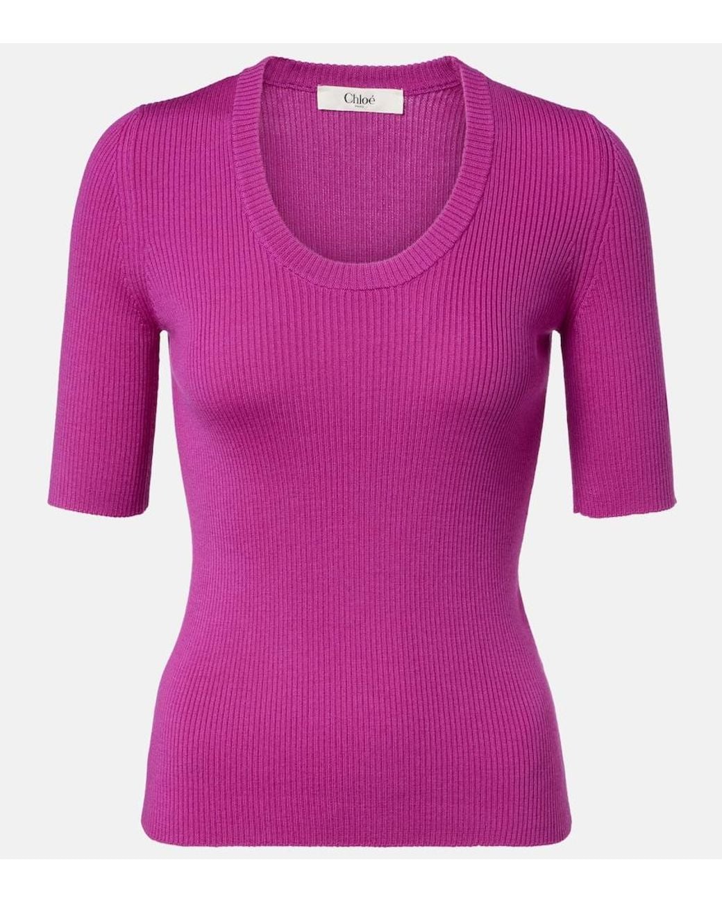 Chloé Purple Ribbed-Knit Wool Top