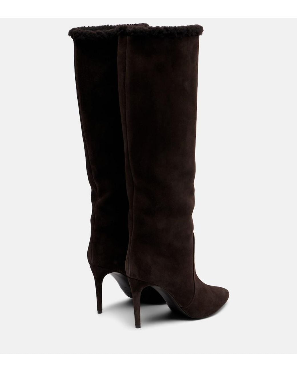 Paris Texas Black Stiletto 85 Shearling-Trimmed Suede Knee-High Boots