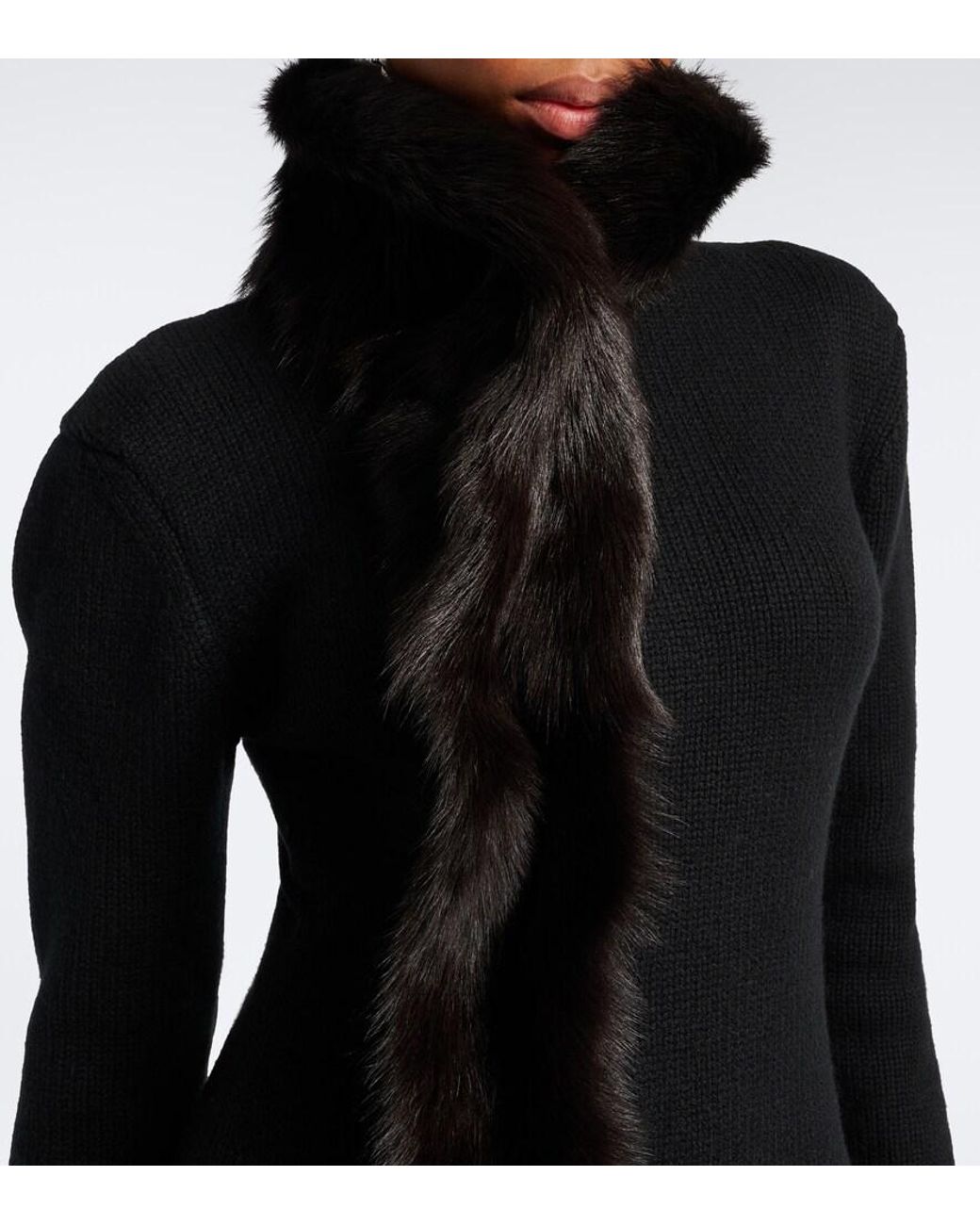 Magda Butrym Black Shearling-Trimmed Wool And Cashmere Cardigan