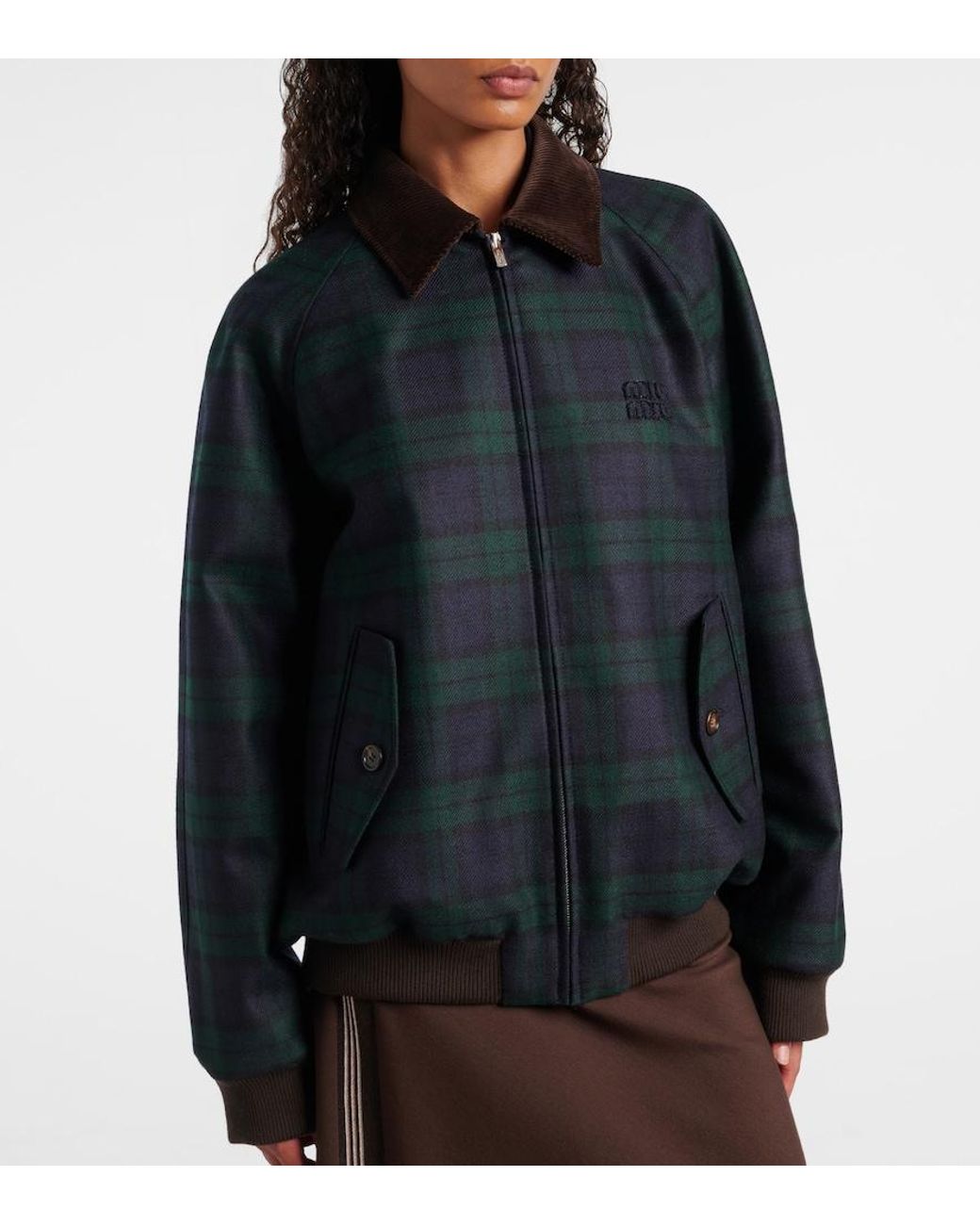 Miu Miu Black Plaid Virgin Wool Twill Blouson Jacket