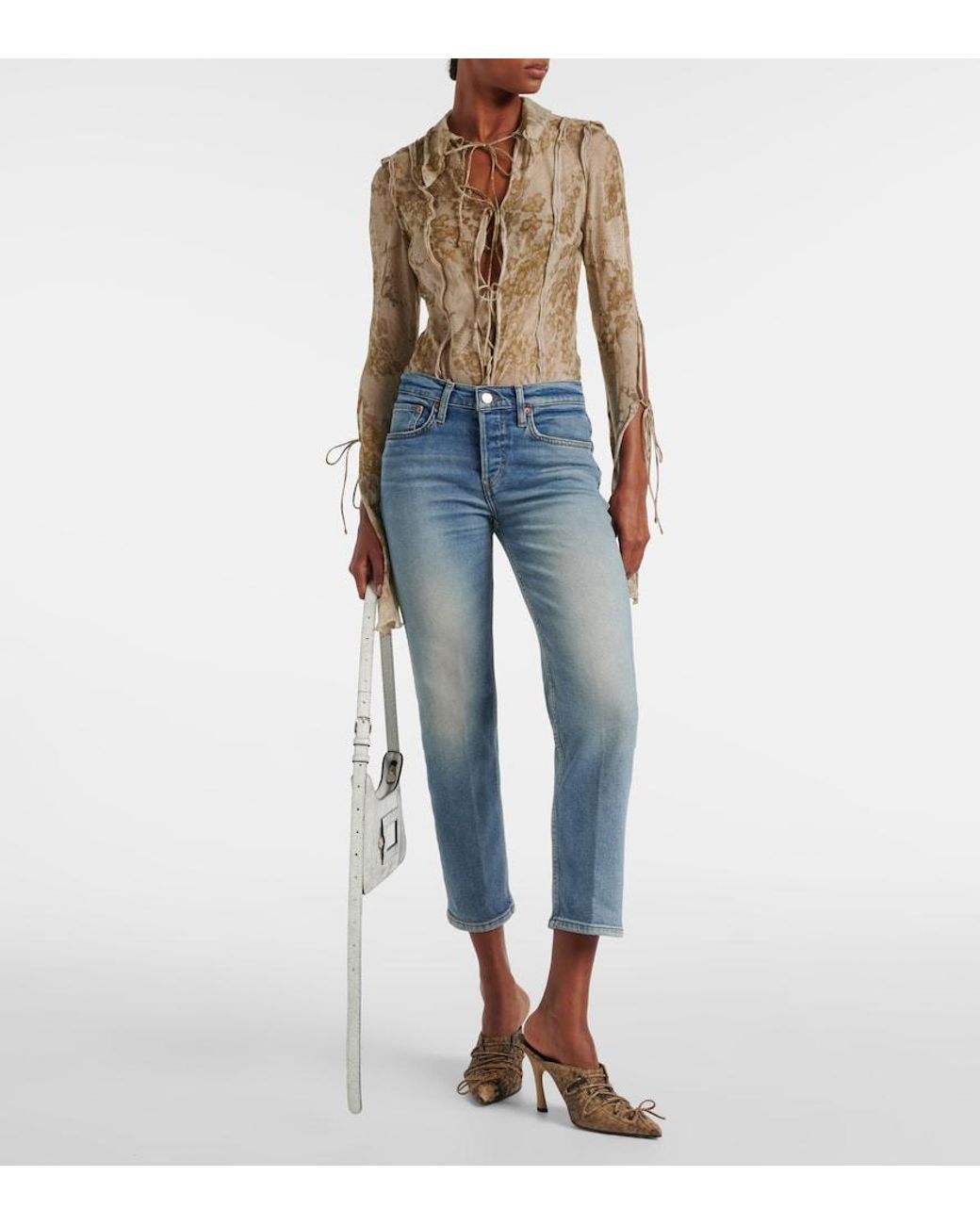 Re/done Blue Mid Rise Stove Pipe Straight Jeans