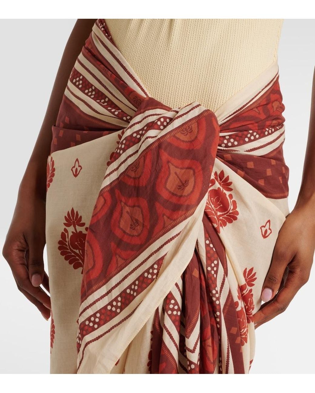 Johanna Ortiz Red Printed Cotton Beach Cover-Up