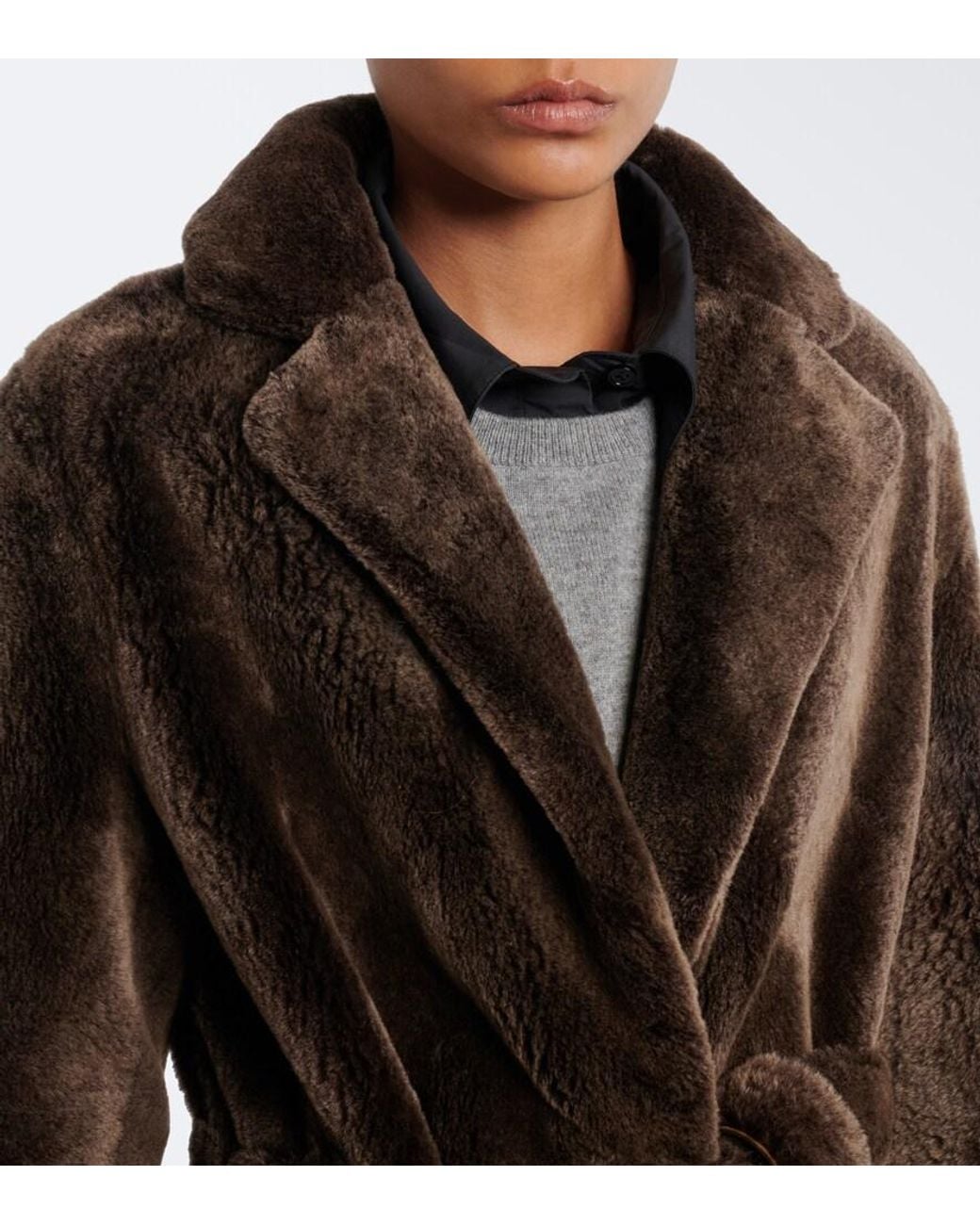 Yves Salomon Brown Reversible Shearling And Leather Coat
