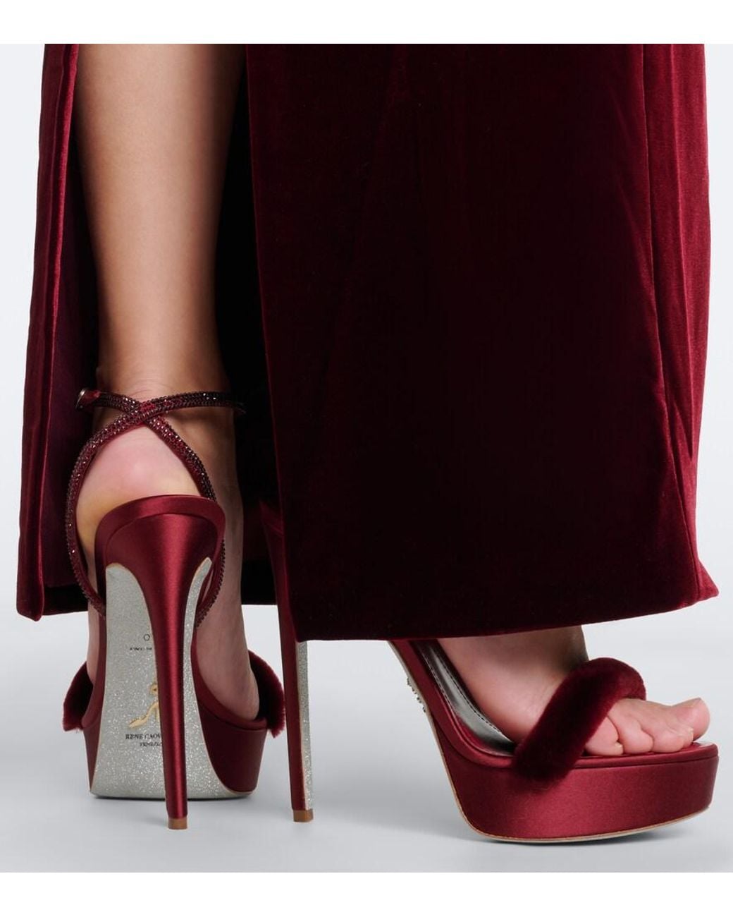 Rene Caovilla Red Embellished Platform Sandals