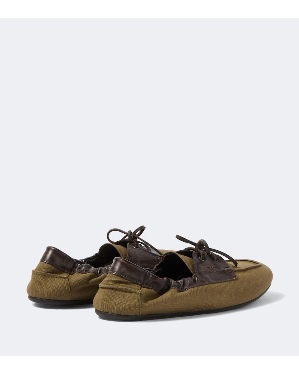 Prada Brown Shuffle Leather-Trimmed Canvas Boat Shoes for men
