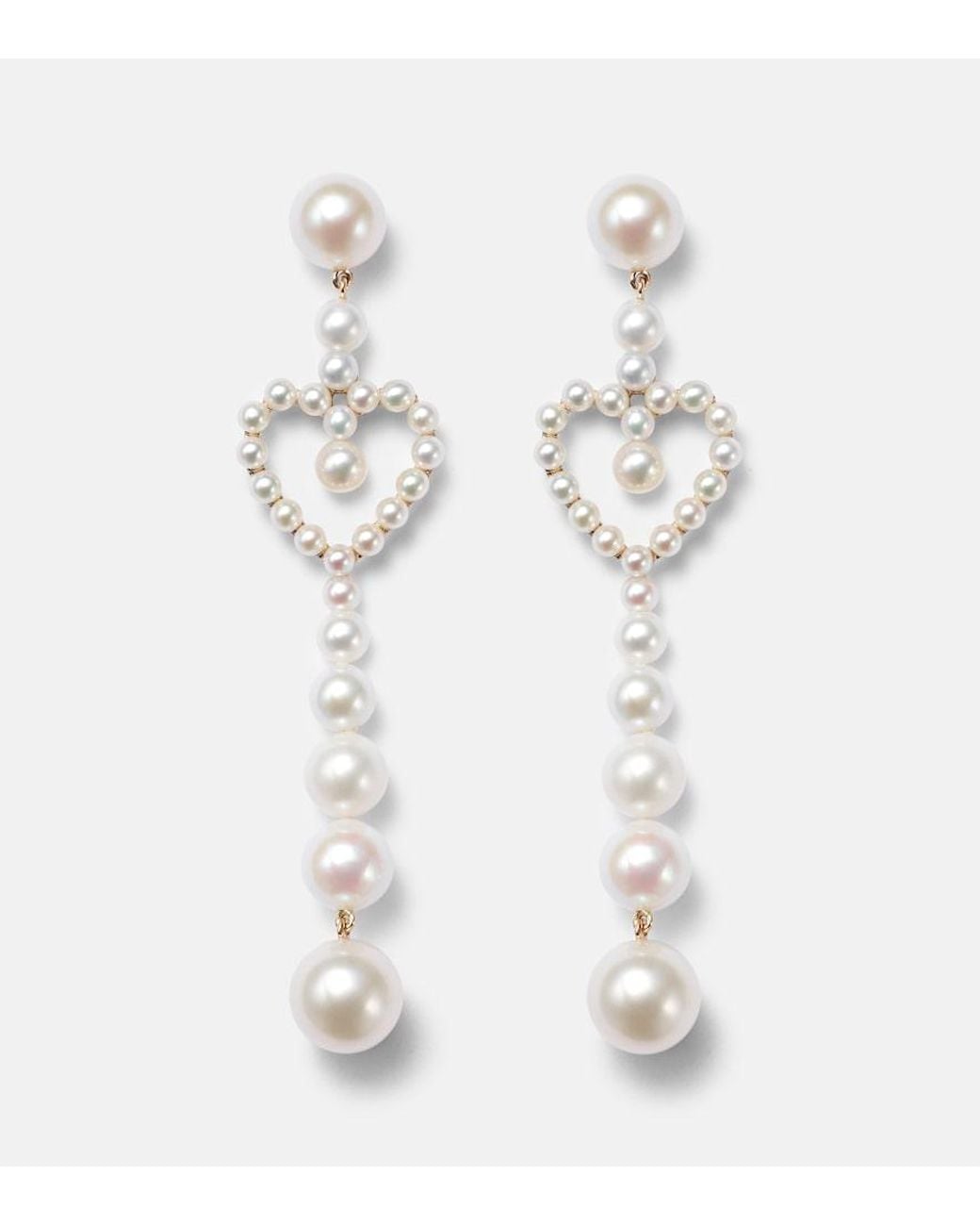 Sophie Bille Brahe White Pearl Heart 14Kt Drop Earrings With Freshwater Pearls