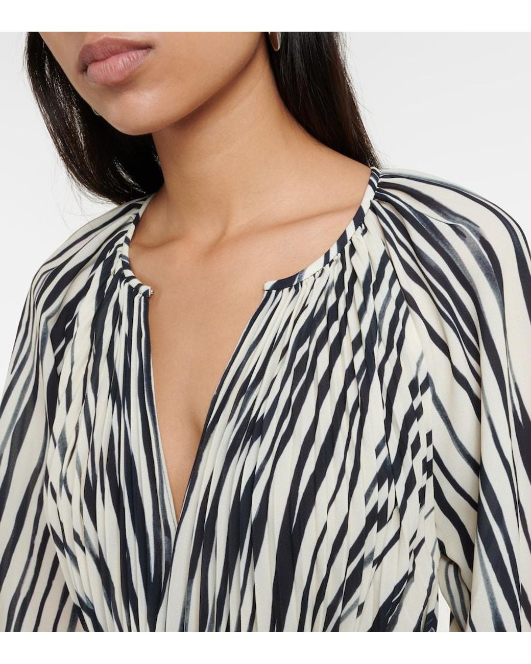 Proenza Schouler Natural Carol Striped Chiffon Midi Dress