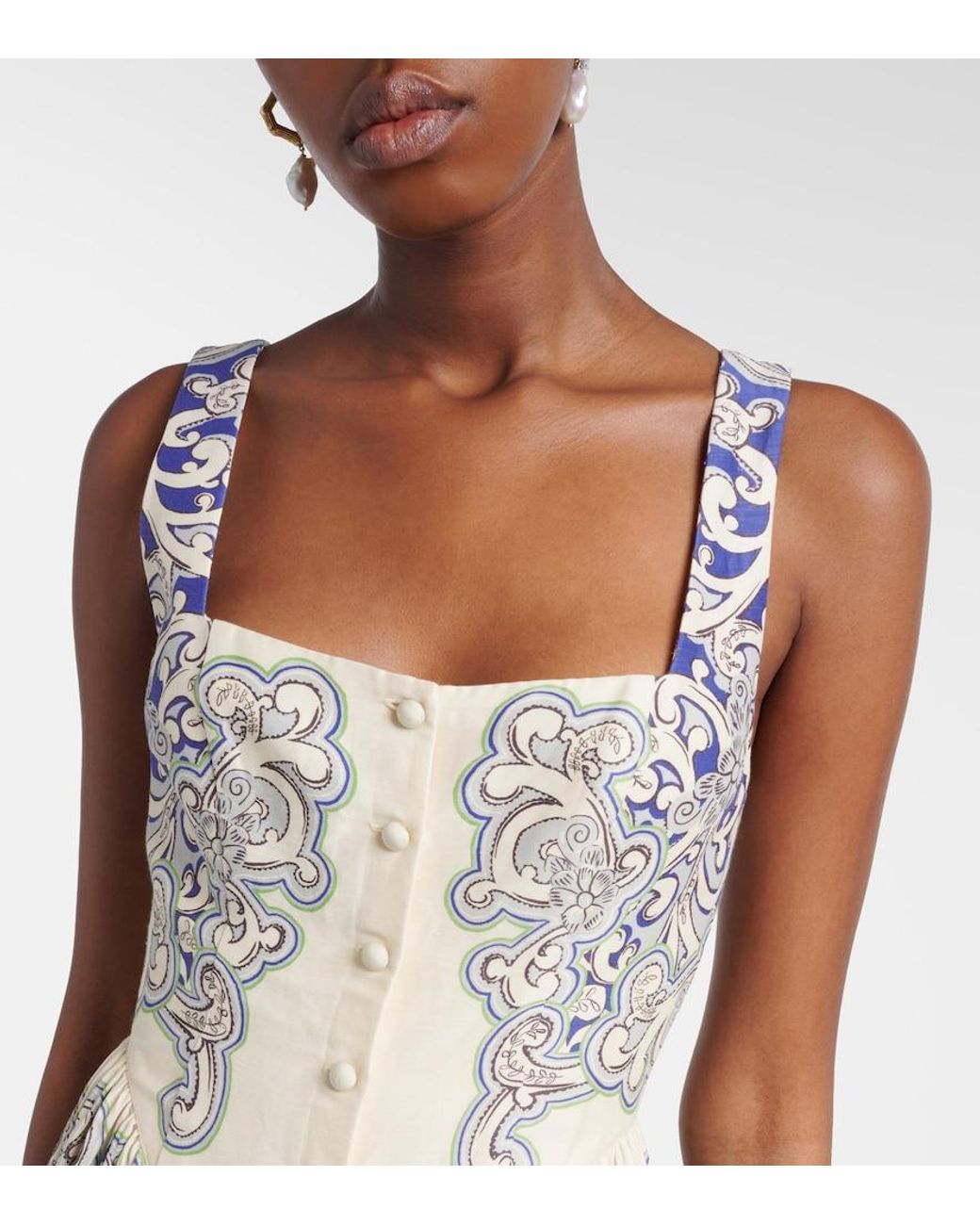 ALÉMAIS White Printed Linen-Blend Dress