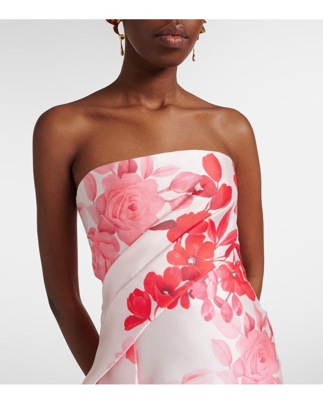 Monique Lhuillier Pink Floral Draped Satin Gown