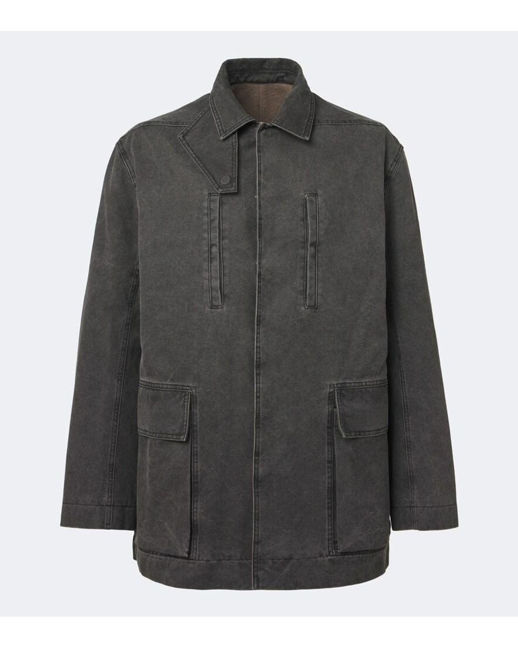 Rick Owens Gray Collared Mac Coated Cotton Canvas Jacket for men