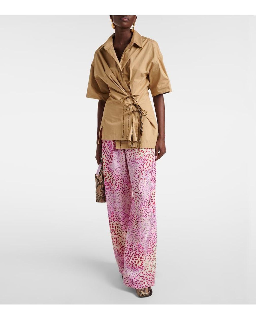 Dries Van Noten Pink Jacquard Wide-Leg Pants