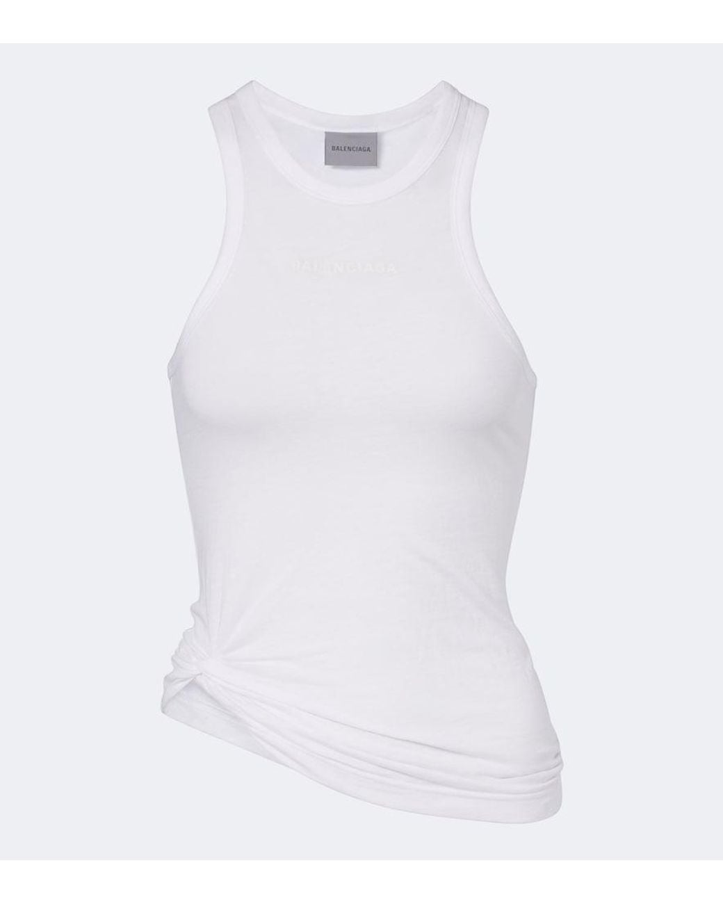 Balenciaga White Logo Gathered Cotton Jersey Tank Top