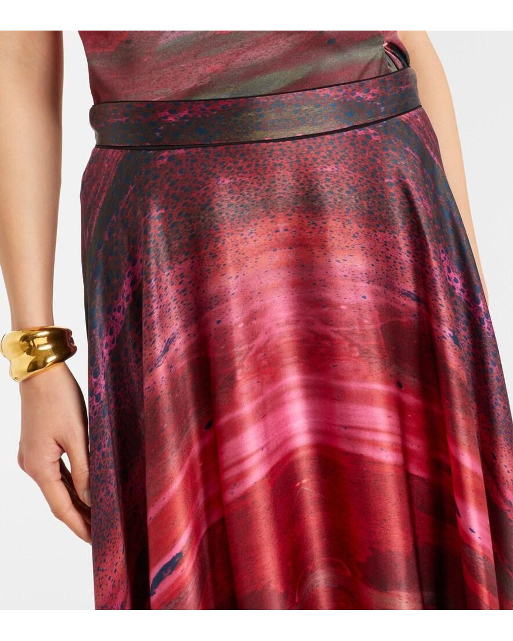 Roksanda Red Printed Silk Satin Maxi Skirt