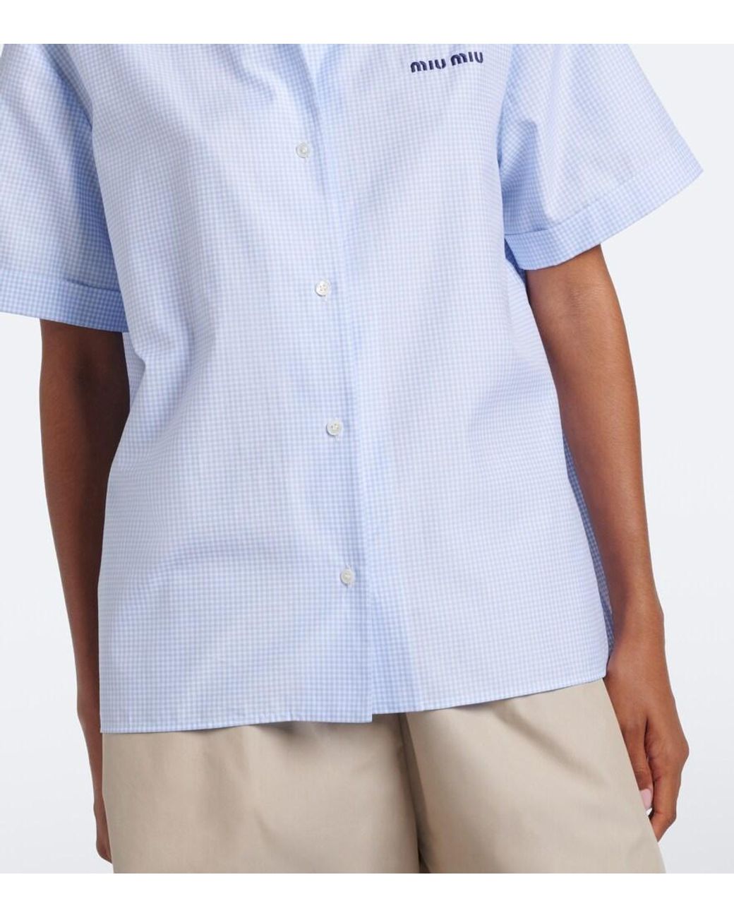 Miu Miu Blue Gingham Cotton Bowling Shirt