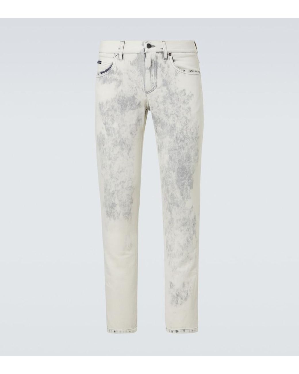 Dolce & Gabbana White Printed Straight Jeans for men