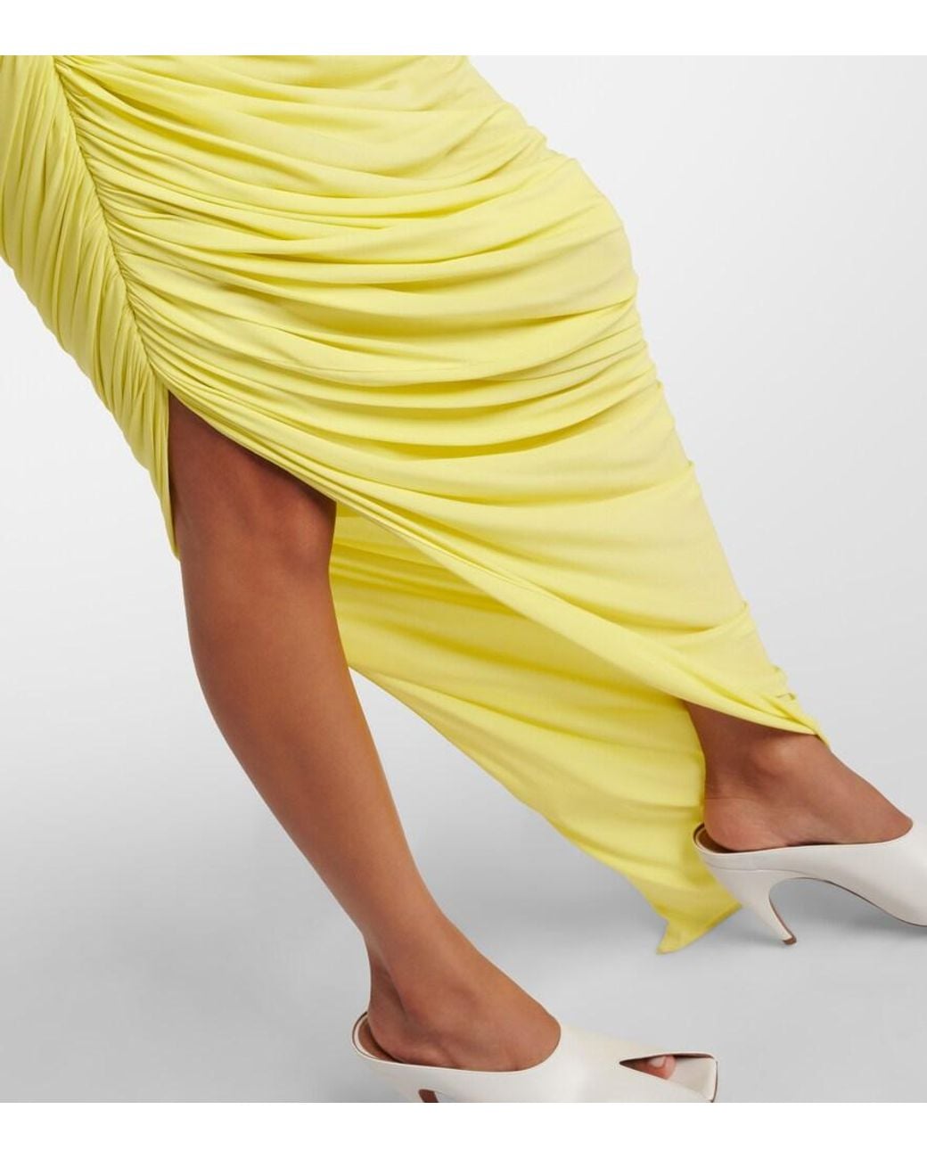 Alaïa Yellow Ruched Cutout Jersey Gown
