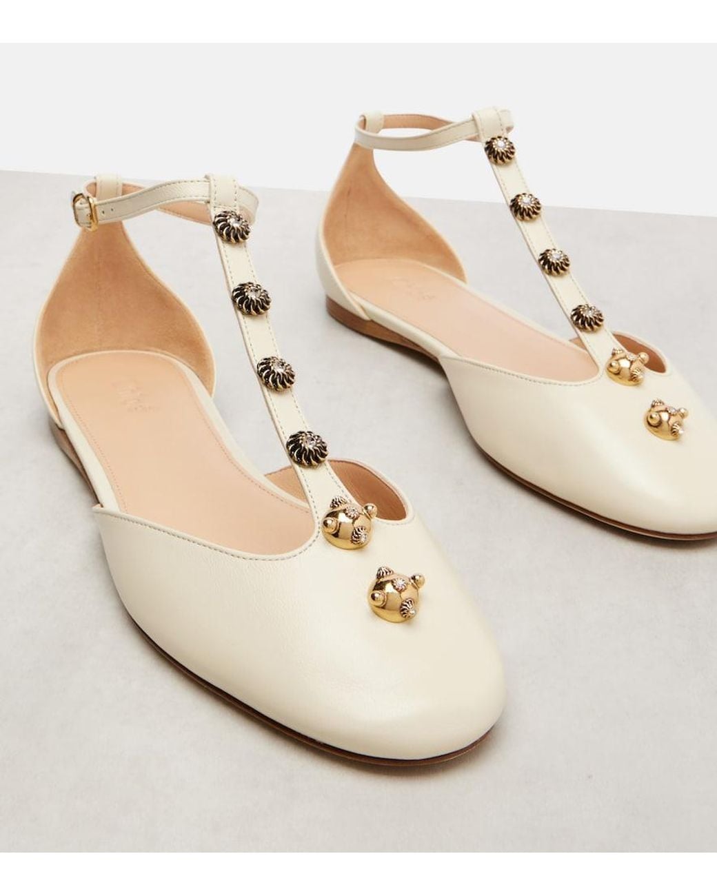 Chloé Natural Celeste Embellished Leather Flats
