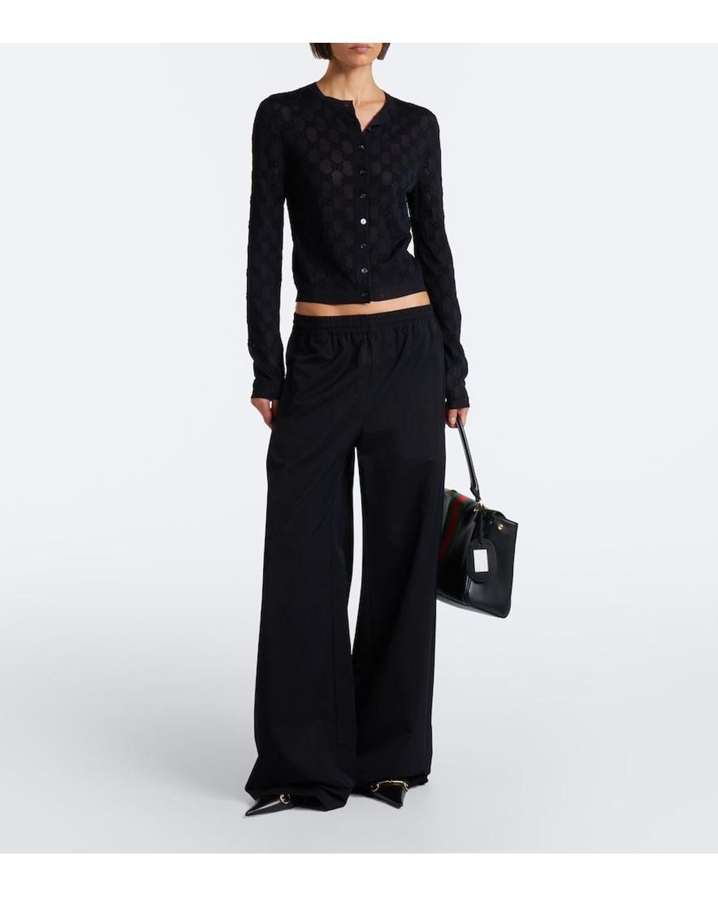Gucci Black Technical Twill Wide-Leg Pants