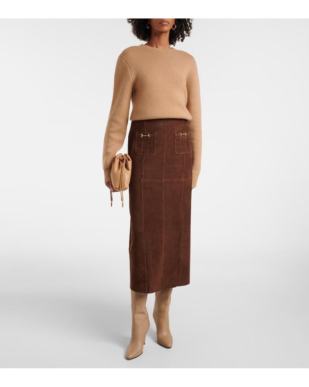 Rixo Brown Edwina Suede Skirt