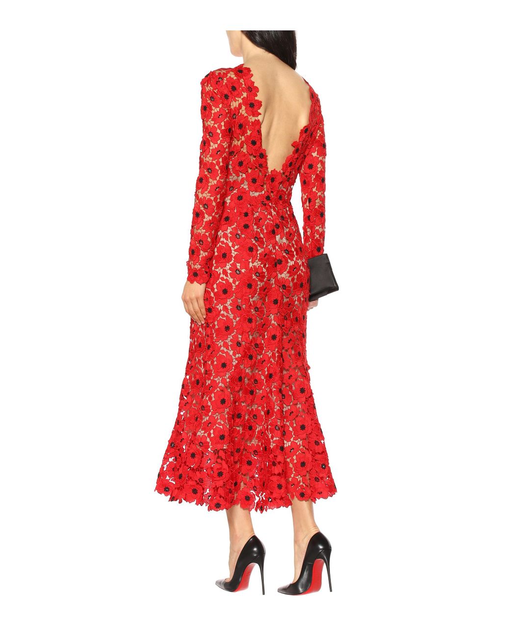 Oscar de la Renta Floral Guipure Lace Dress in Red | Lyst Oscar de la Renta Floral Guipure Lace Dress in Red | Lyst