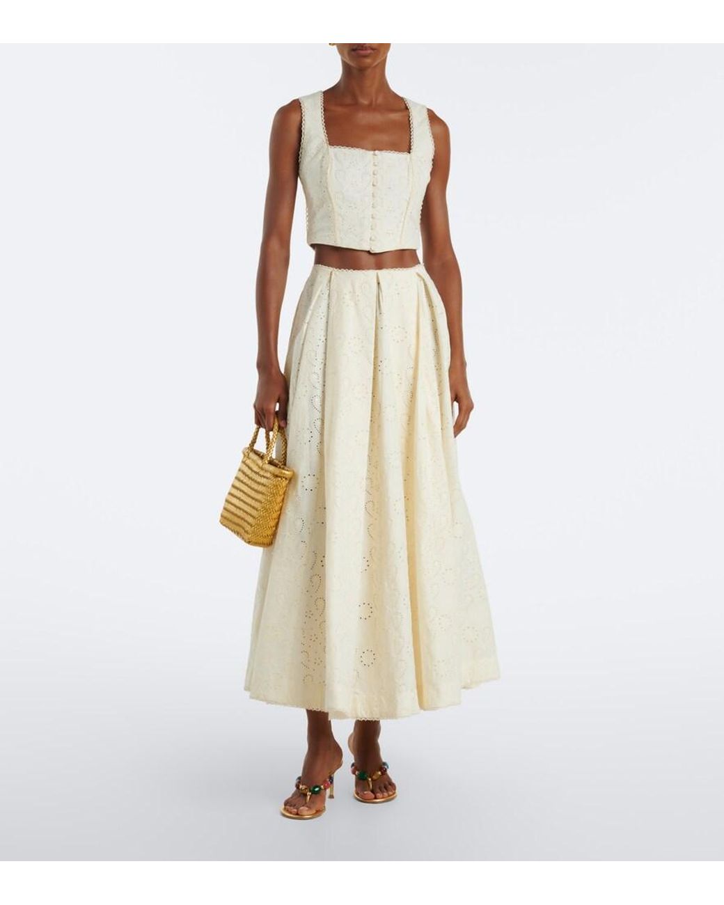 Agua Bendita White Delta Broderie Anglaise Cotton Maxi Skirt