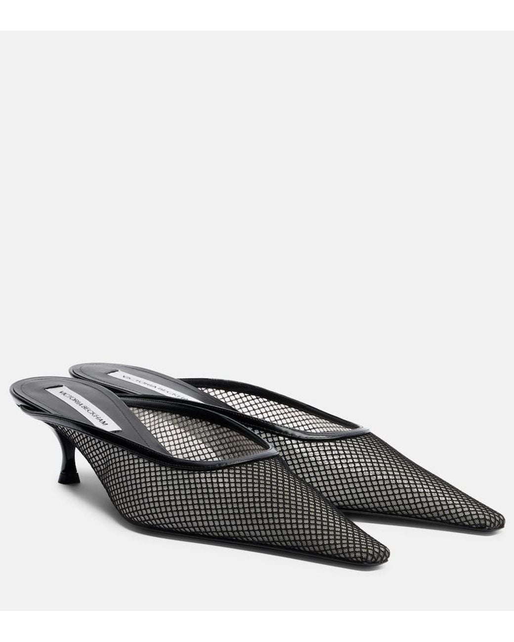 Victoria Beckham Black Leather-Trimmed Mesh Mules