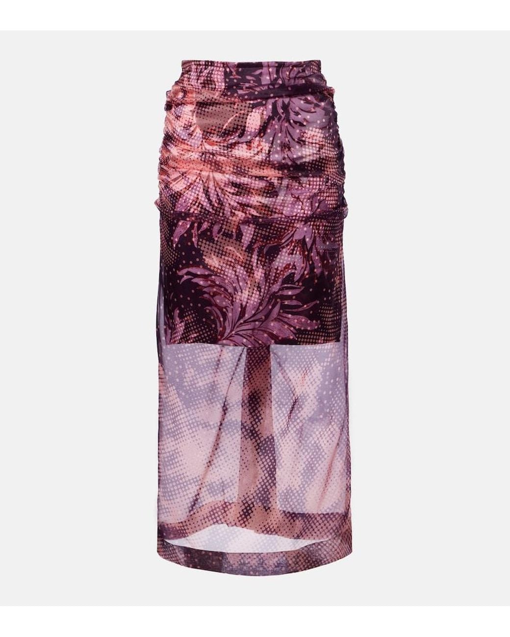 Dries Van Noten Purple Layered Printed Silk-Blend Midi Skirt