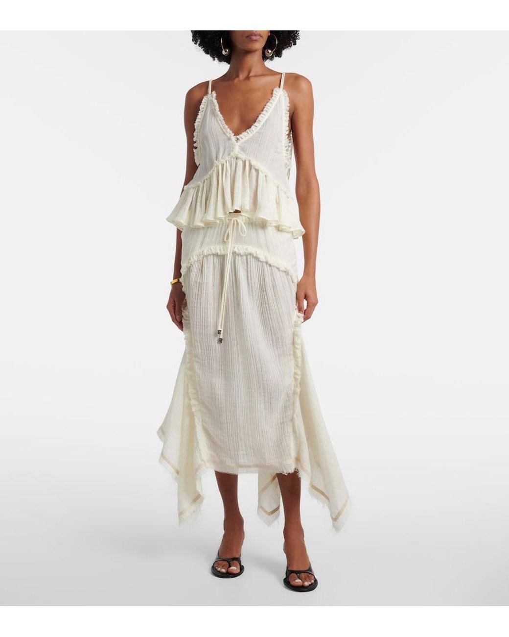 The Attico White Ruffled Cotton Camisole Top