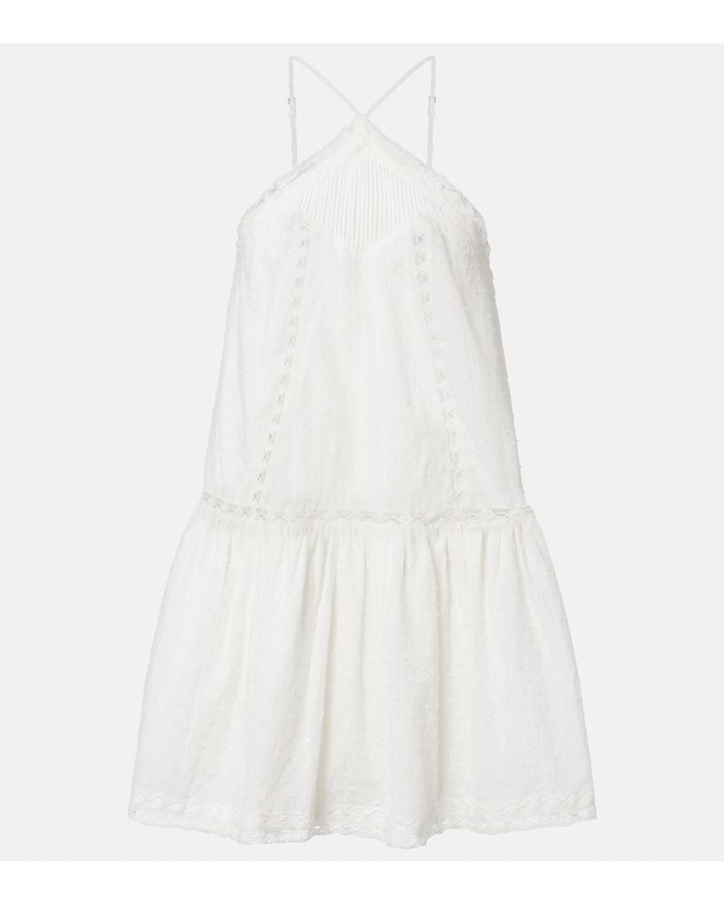 Poupette White Nora Lace-Trimmed Halterneck Cotton Minidress