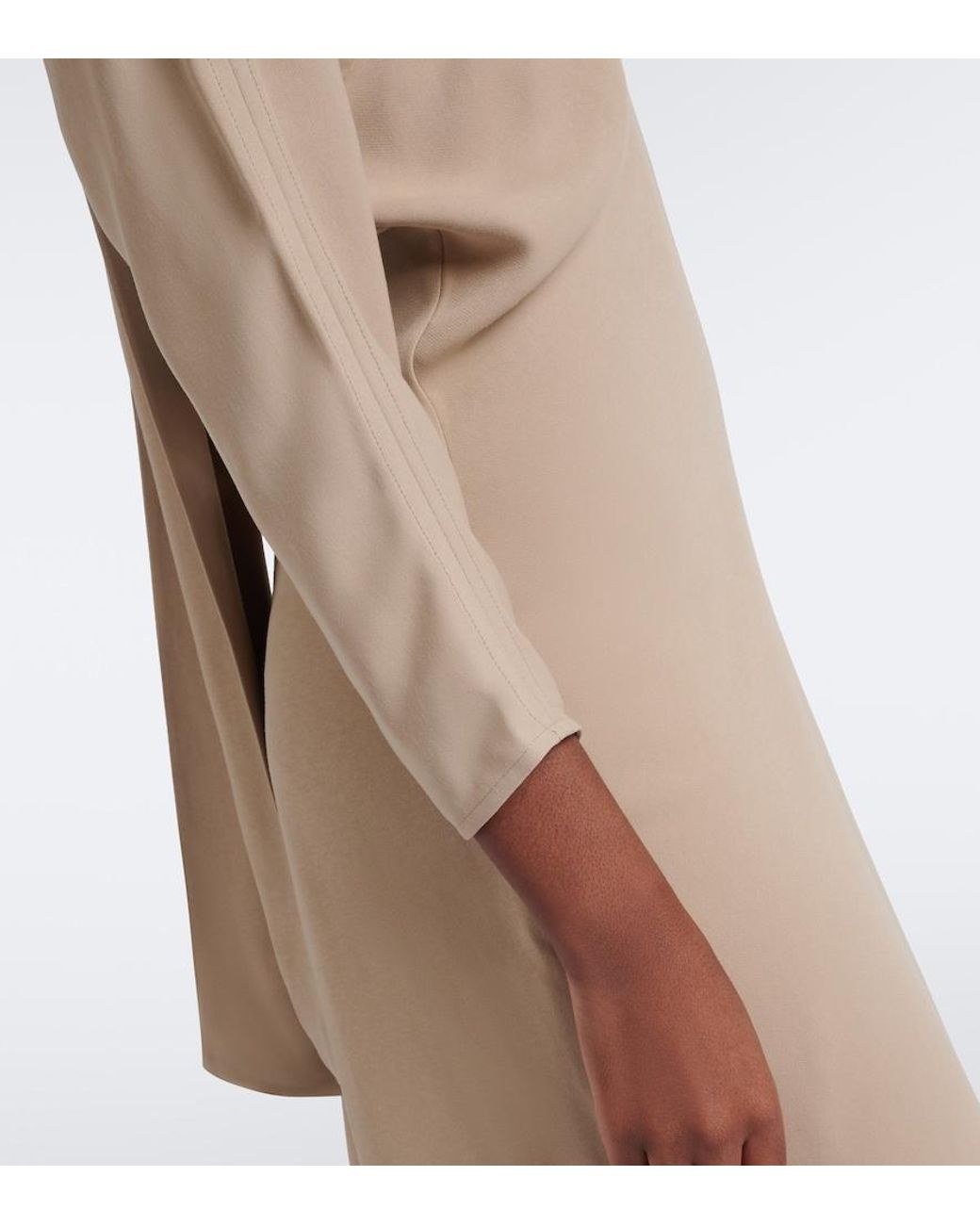 Totême Natural Draped Tie-Neck Cady Midi Dress