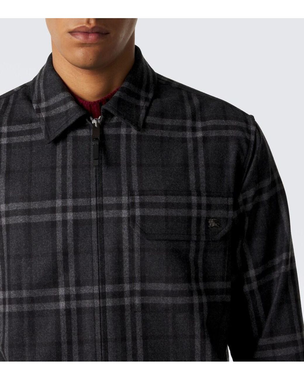 Burberry Black Check Wool And Cashmere Jacket for men
