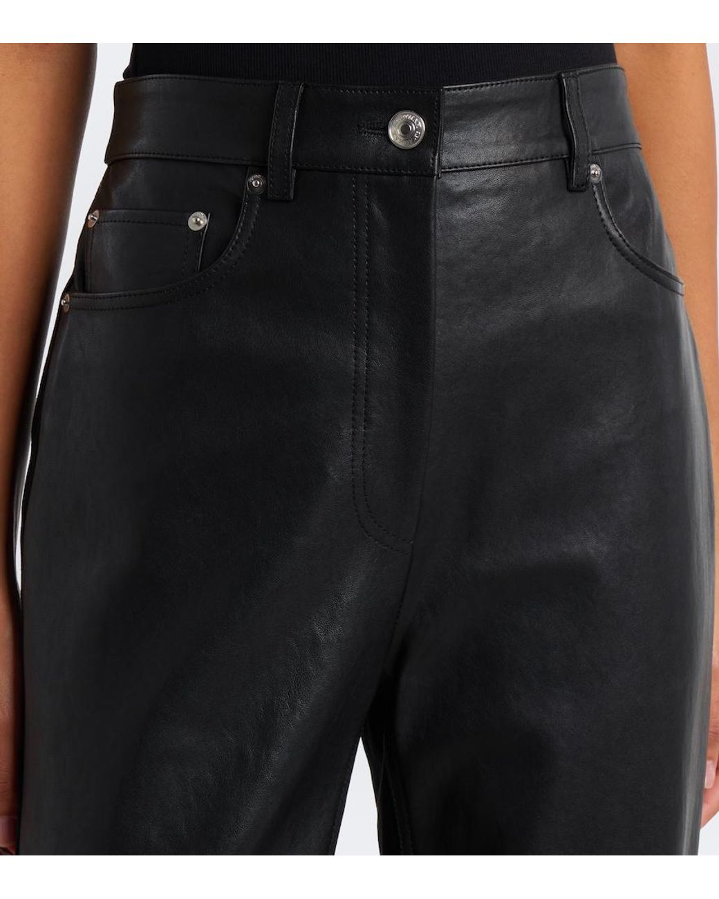 Sportmax Black Leather And Suede Straight Pants