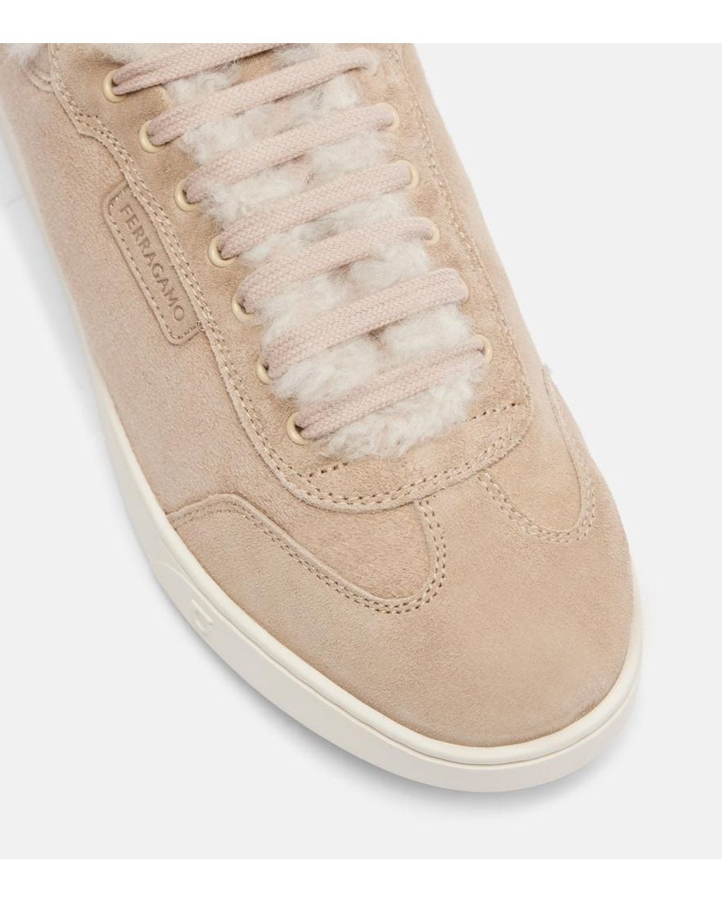 Ferragamo Natural Shearling-Lined Suede Sneakers