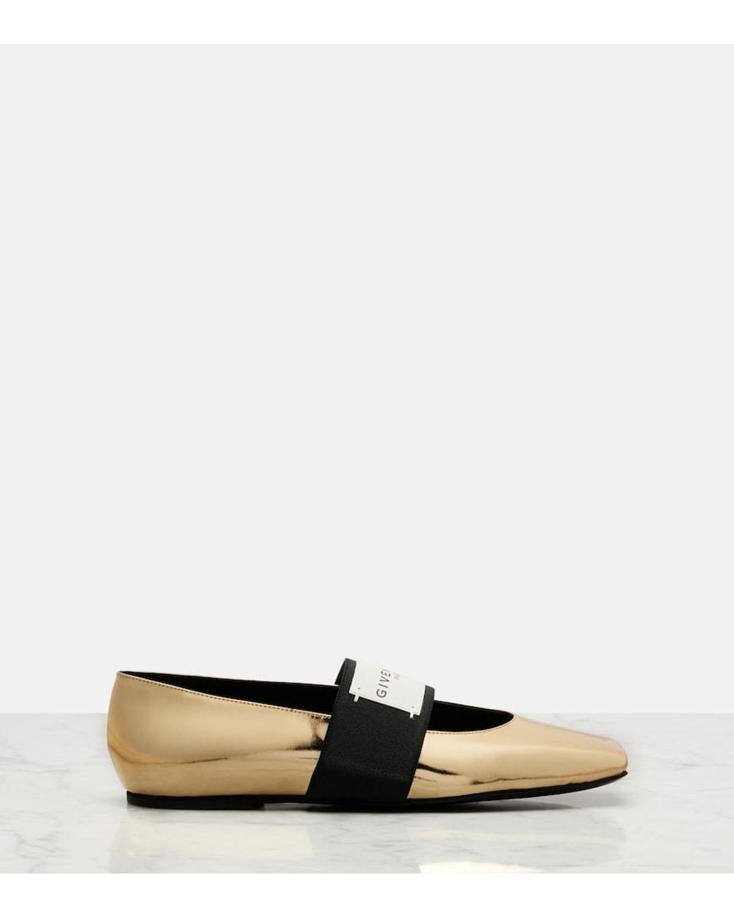 Givenchy Black Sliced Square Leather Ballet Flats