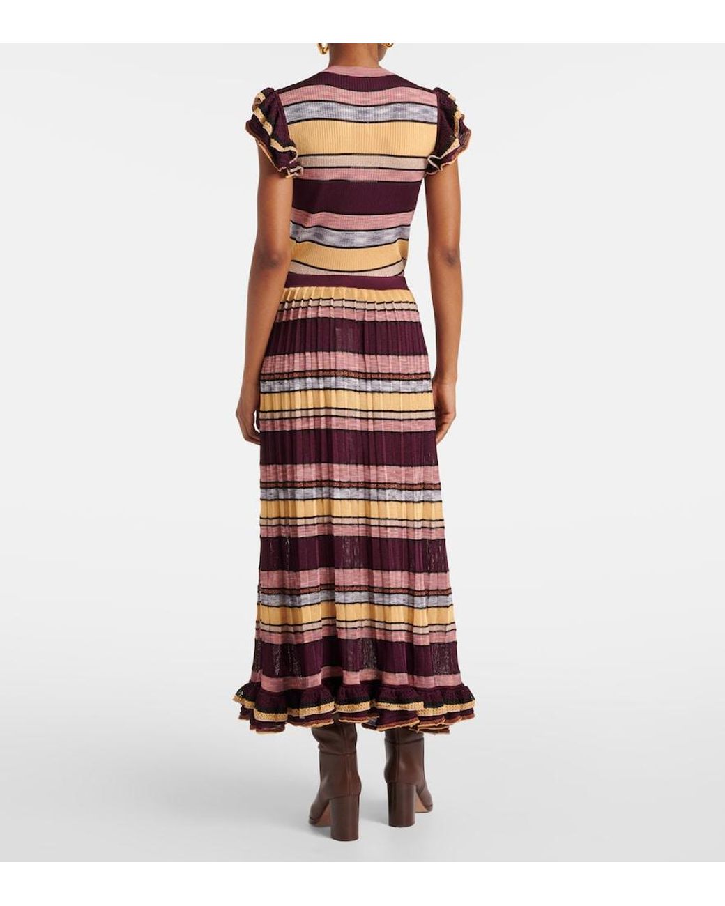 Ulla Johnson Red Seraphine Striped Pleated Midi Skirt