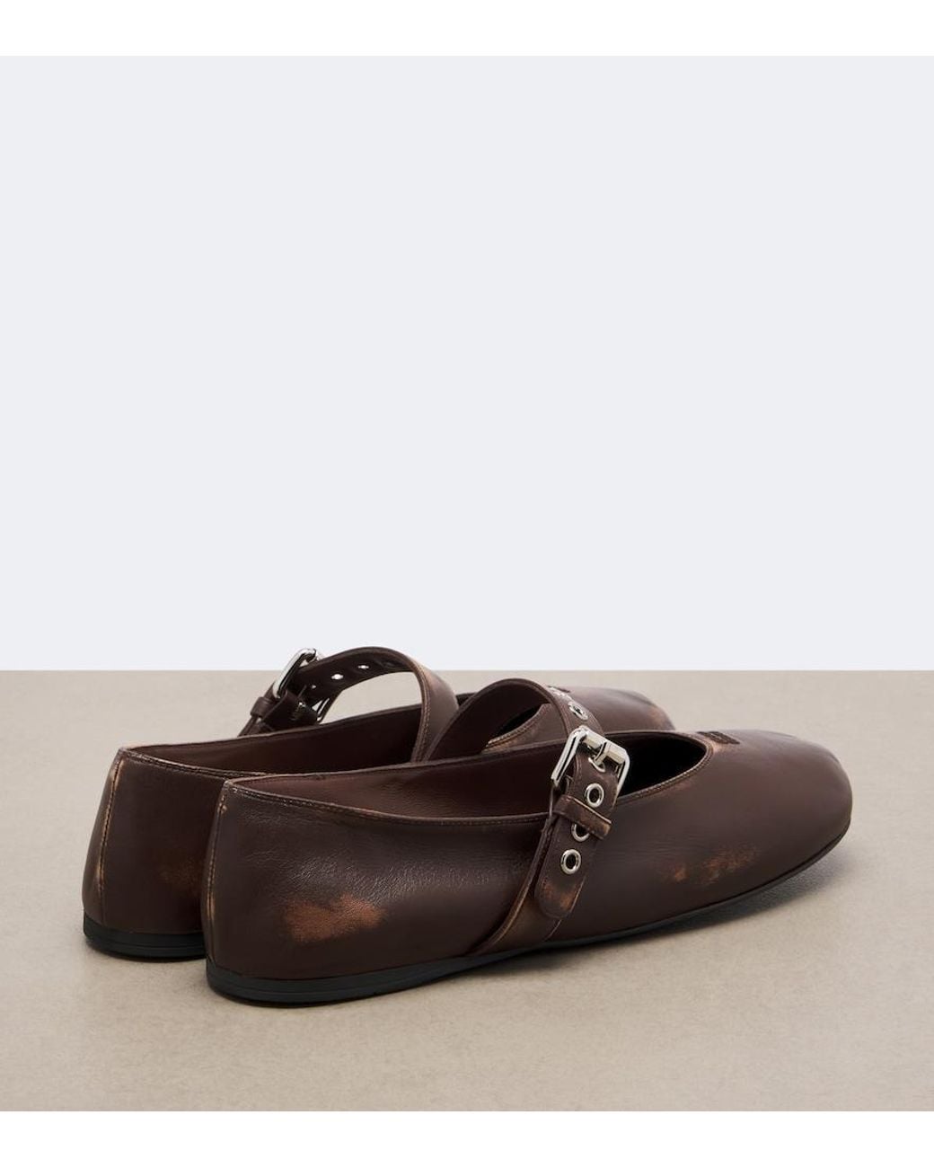 Miu Miu Brown Leather Mary Jane Flats