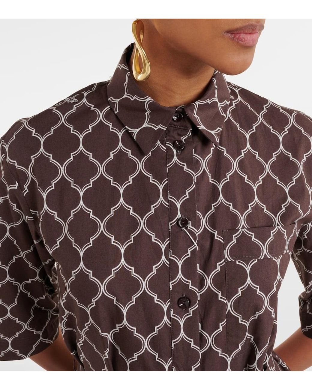 Max Mara Brown Daniel Printed Cotton Shirt Dress